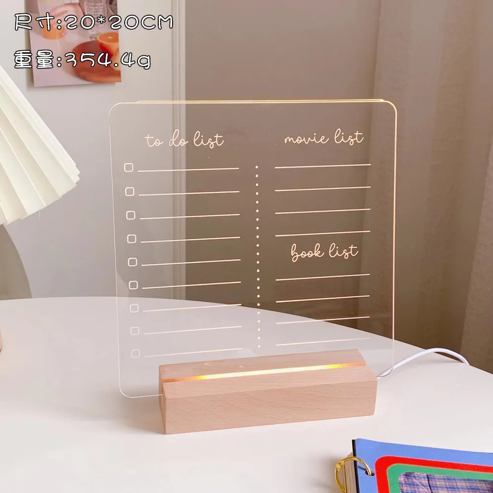 2023 New Acrylic Daily Moments Photo Memo Erasable Message Board with Wood Stand Holder Set Creative Night Light Desk Home Decor