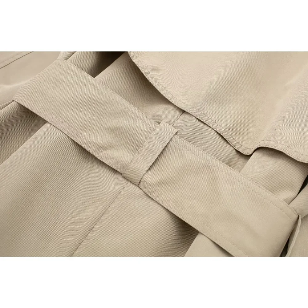 Fashion Women Long Trench Coat with Epaulettes Vintage Double Breasted Buttons Streetwear Mujer Coat with Adjustable Tonal Belt