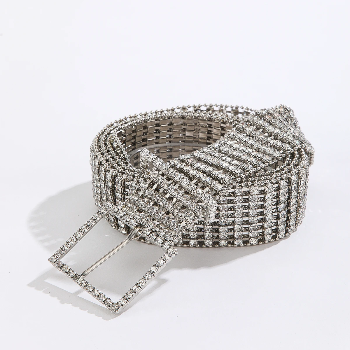 

Fashion Waist 8 Rows Silver Rhinestones Decor Women`s Chain Belts