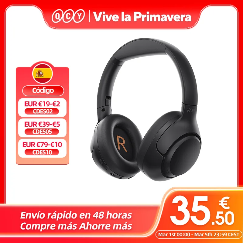 QCY-auriculares inalámbricos H3 ANC, cascos por encima de la oreja con Bluetooth 5,4, Audio de alta resolución, 43dB, híbridos, cancelación activa de ruido, 60H