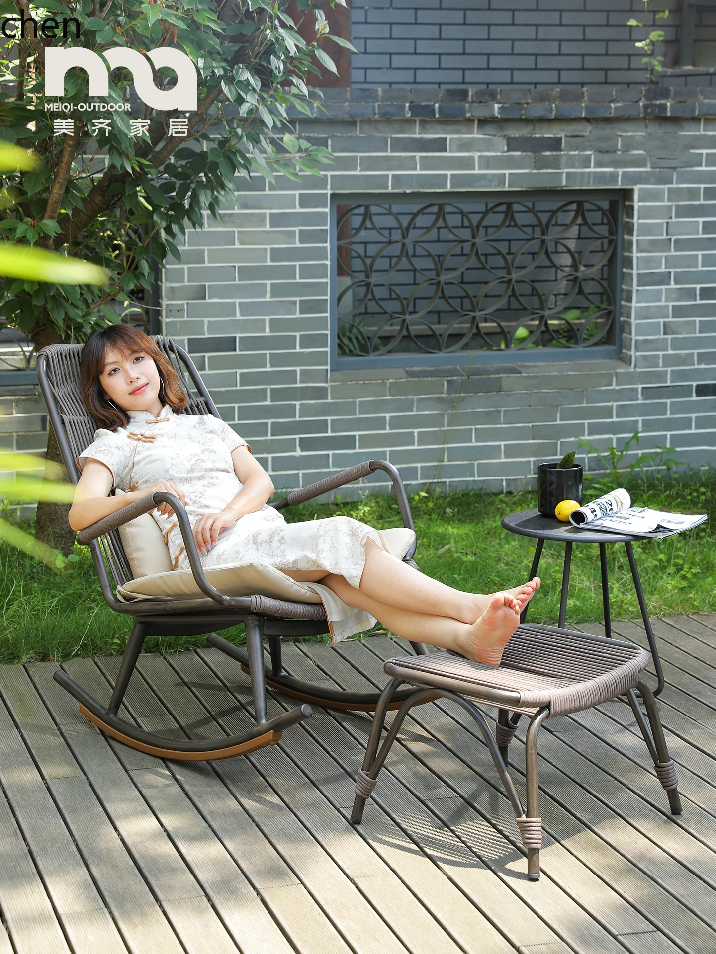YFY Lazy Leisure Outdoor Rattan Chair Adult Recliner Balcony Garden Patio Rocking Chair