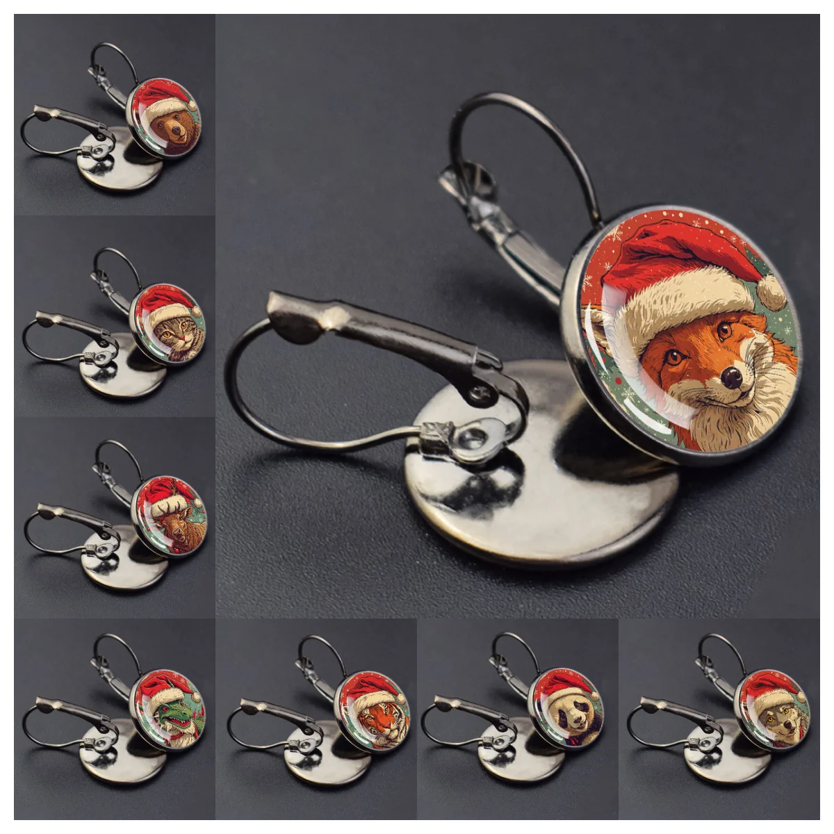 مرسومة باليد عيد الميلاد الحيوانات لطيف قبعات عيد الميلاد قبة الزجاج أقراط للنساء الرجال السنة الجديدة حفلة الفن مجوهرات هدايا عيد الميلاد