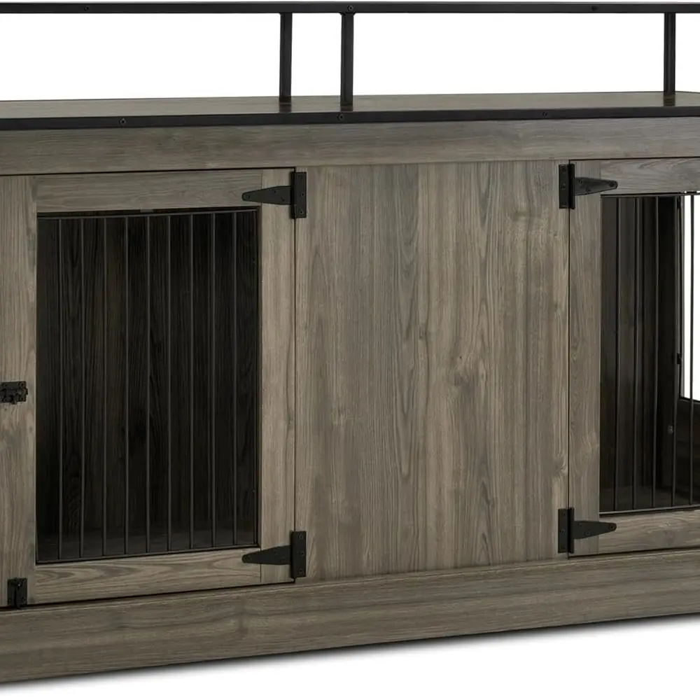 

Деревянная подставка для телевизора из ящика для собак, питомник для домашних животных с двойной дверью, коричневый торцевой столик для дома в стиле мебели для собак