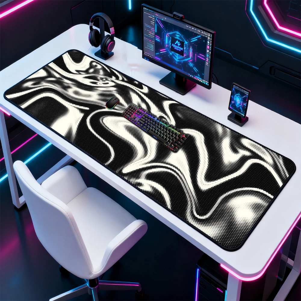 Monochrome Liquid Desk Mat Gaming 180x60 Abstract 160x60 Black XXXL White Mousepad Keyboard Smooth Nonslip Decor