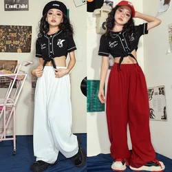 Hip Hop Girls Crop T-shirt Loose Pants Kids Street Dance Baseball Jacket Child Streetwear Jazz Clothes Sets Teen Fashion Costume