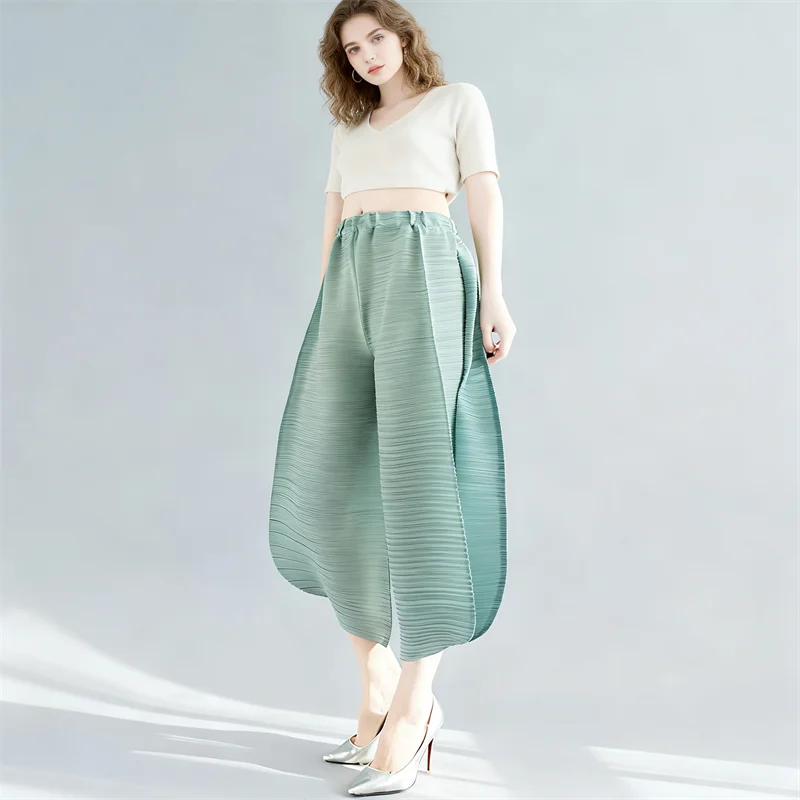 Miyake Pleated Bloomers Women Big Size High Waist Harem Pants Korean Fashion Loose Casual Wide Leg Trousers