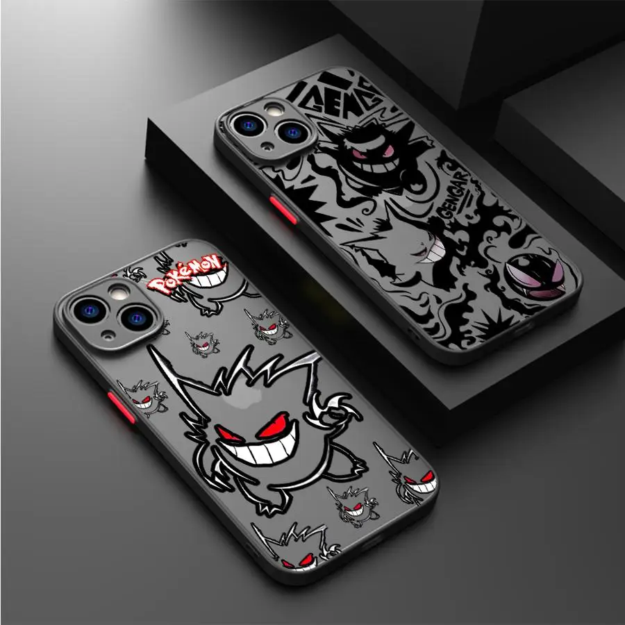 Cool Gengar Cartoon Case for Apple iPhone 16 15 11 14 13 12 Pro 7 XR X XS Max SE 2020 16Pro 15Pro Black Matte Phone Funda