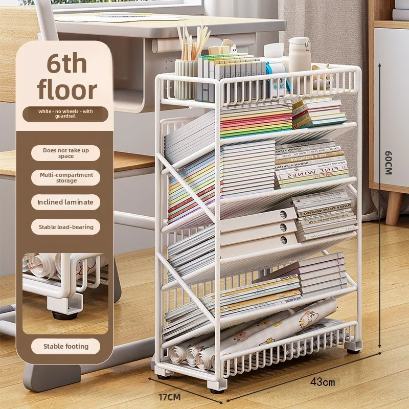 Minimalist Bookshelf Floor-to-ceiling movable desk Student book storage shelf trolley Multi-layer wheeled shelf