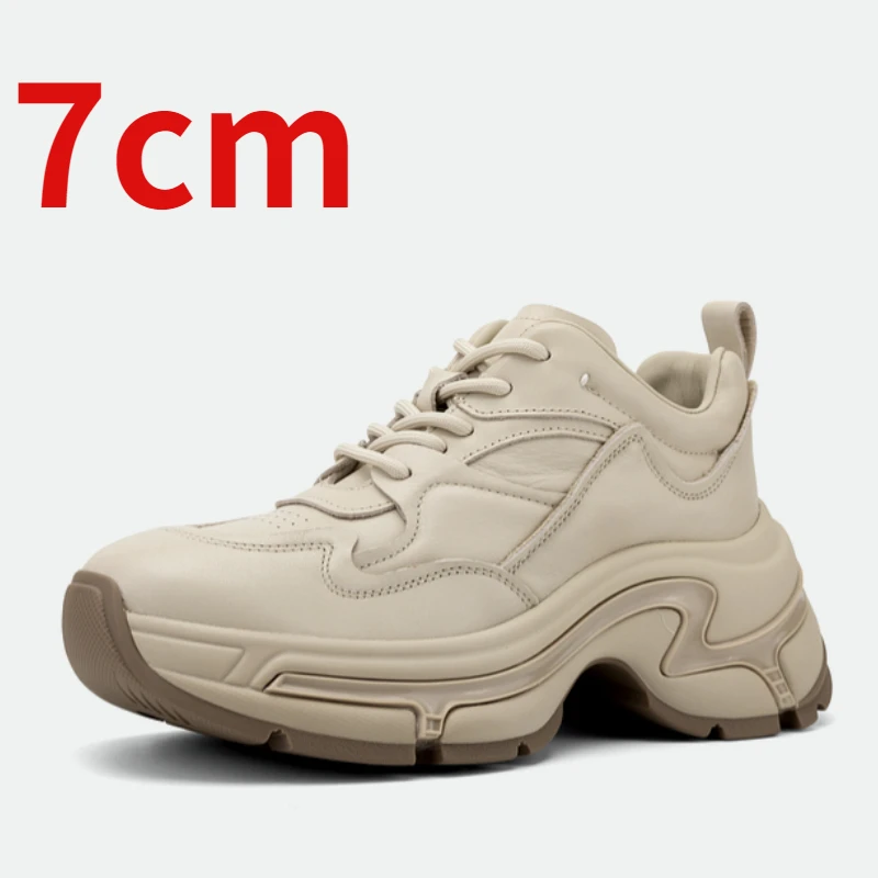 Sneakers for Women's Increase 7cm Autumn/Winter Design Genuine Leather Thick Platform Comfortable Breathable Casual Sports Shoes