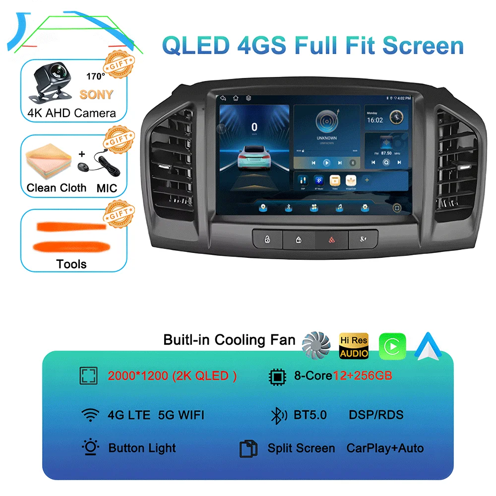 Android 16 Carplay Auto Voor Buick Regal 2009-2013 Opel Insignia 2008-2012 Multimedia Auto Radio Speler WIFi + 4G Geen 2din DVD Stereo