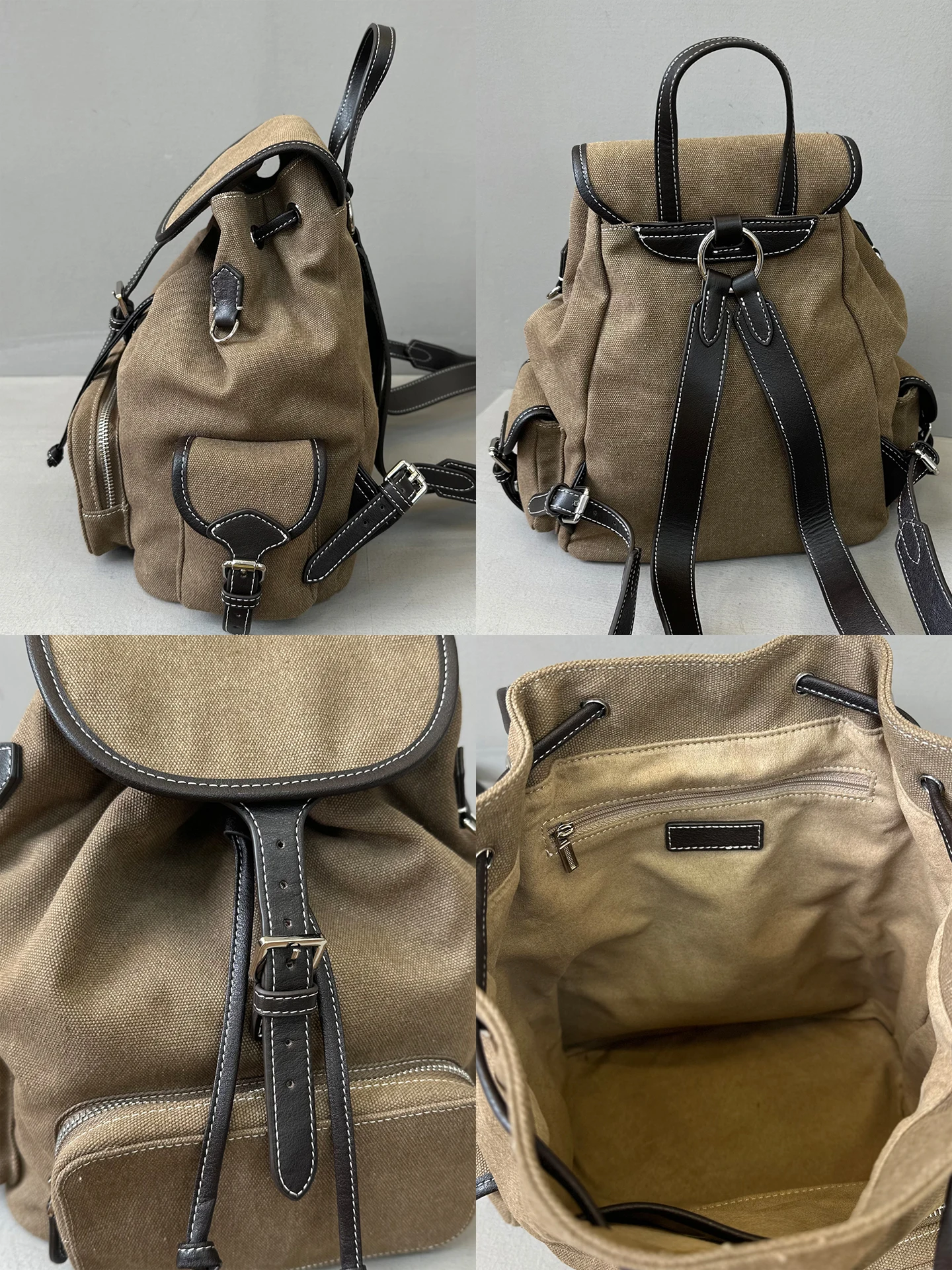 First layer cowhide splicing denim cloth, shoulder travel small backpack, casual shoulder bag, pocket, handbag, underarm bag.
