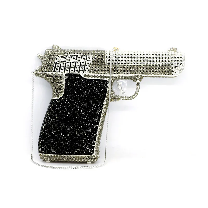 Shape Gun Clutch Brand Designer Chain Shoulder Handbag Toiletry Purse Wedding Evening Sparkly Rhinestone Cocktail Banquet Wallet