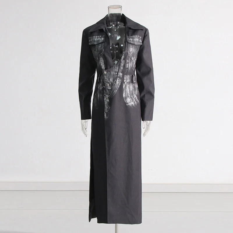 ZAMOR Unique Niche Graffiti Print Design Long Trench Coat 2026 New Fashion Chic Women Coat Outerwear