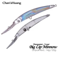 Chan'sHuang, 10 Uds., Señuelos de Pesca en blanco sin pintar, 14g/22G, láser/transparente, pececillo de labio grande, cebo de pesca Artificial hecho a mano DIY