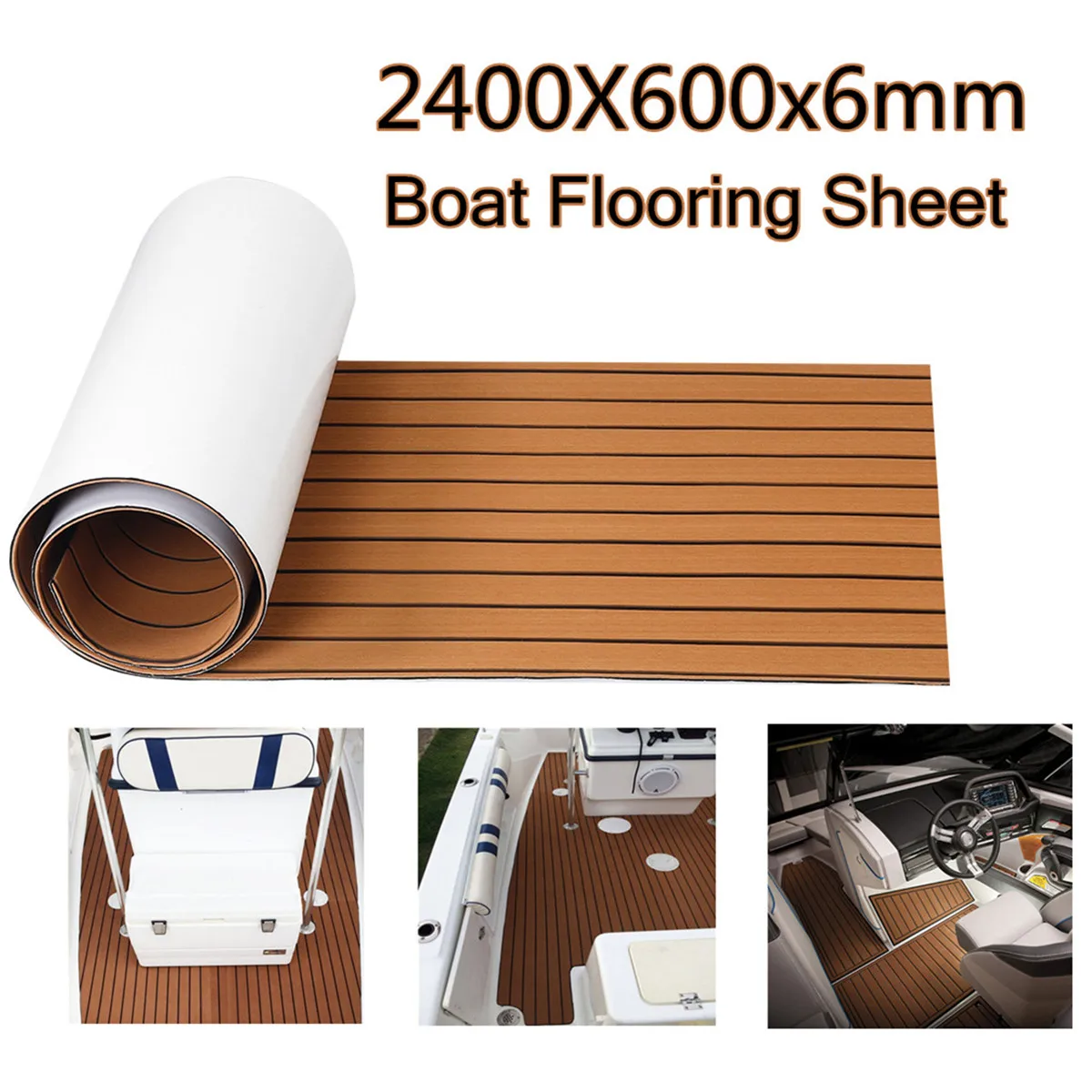 2400 x 600 x 6 mm selbstklebendes EVA-Schaum-Faux-Teak-Decking-Blatt, Marine-Bodenbelag,