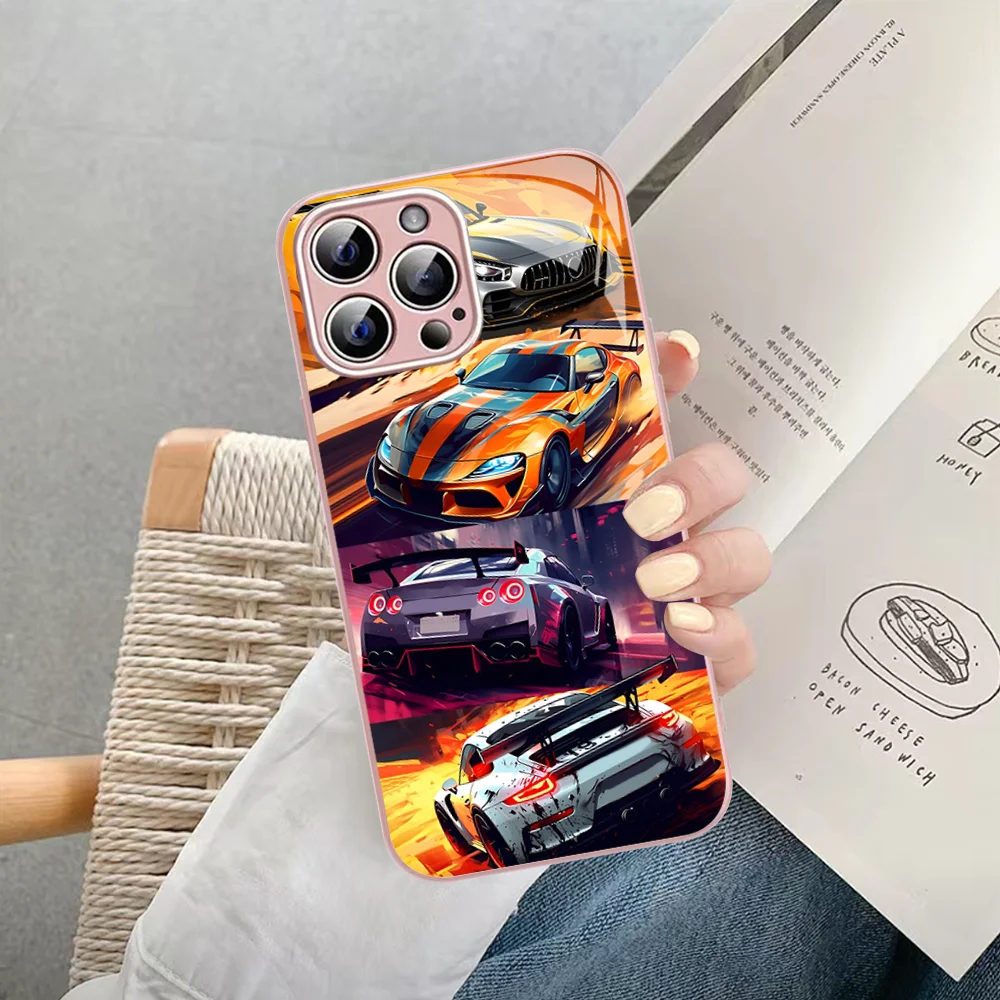 JDM Tokyo Drift Sports Car Male Men Phone Case For iPhone 14 13 12 Mini 11 Pro XS Max X XR 14 Plus Tempered Glass Cover