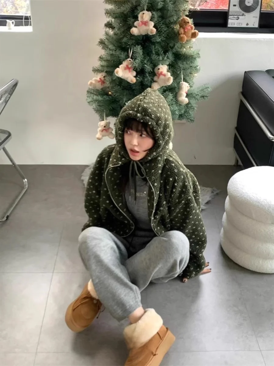 Hiver exclusif Simple een à pois à capuche fermeture éclair conception Fce Jaet femmes ort manteau Thiened dames Faion