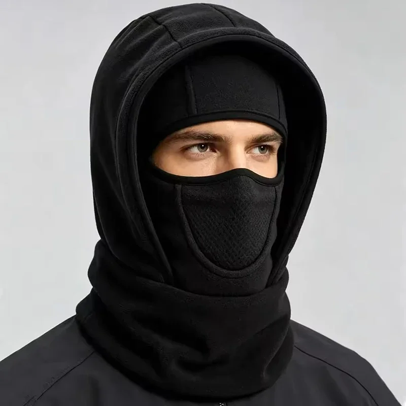 Winter Multifunctional Warm Hat Cold-Resistant Thick Fleece Hood Neck Gaiter Face Mask Combination for Extreme Cold Protection