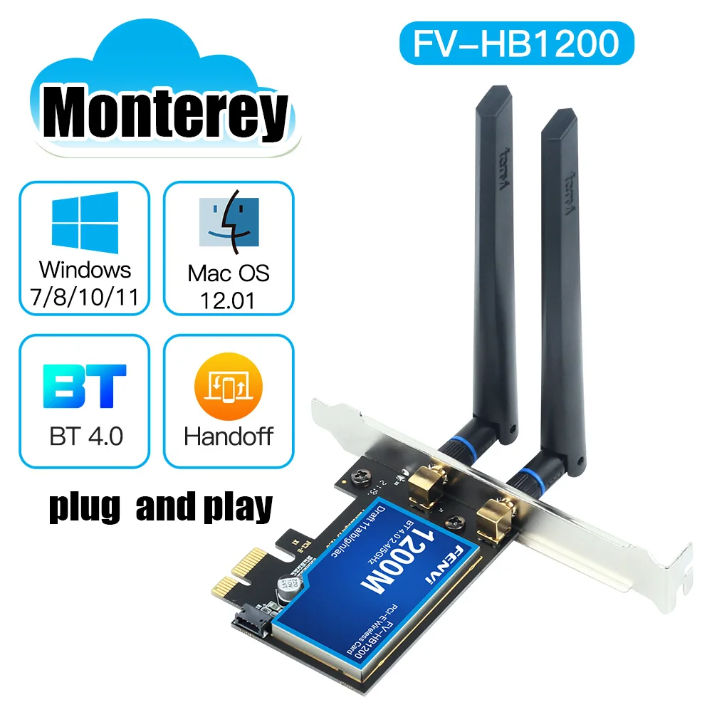 

Fenvi WiFi5 1200 Мбит/с PCIe Wi-Fi карта двухдиапазонный 2,4G/5 ГГц BT4.0 802.11ac адаптер для Broadcom BCM94360CS2 настольный ПК Win 7/10/11
