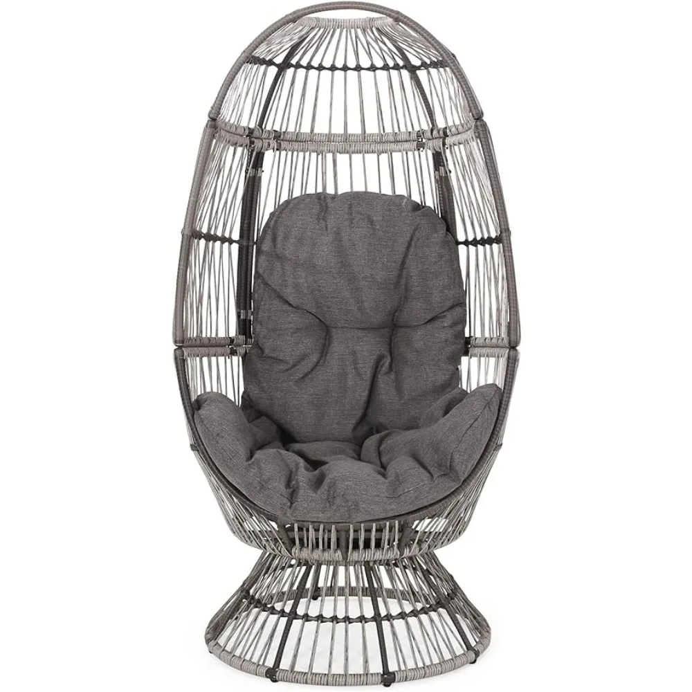 

Garden chair, Ellen outdoor wicker rotating egg chair with soft cushion, gray, dark gray, gray brown, garden chair