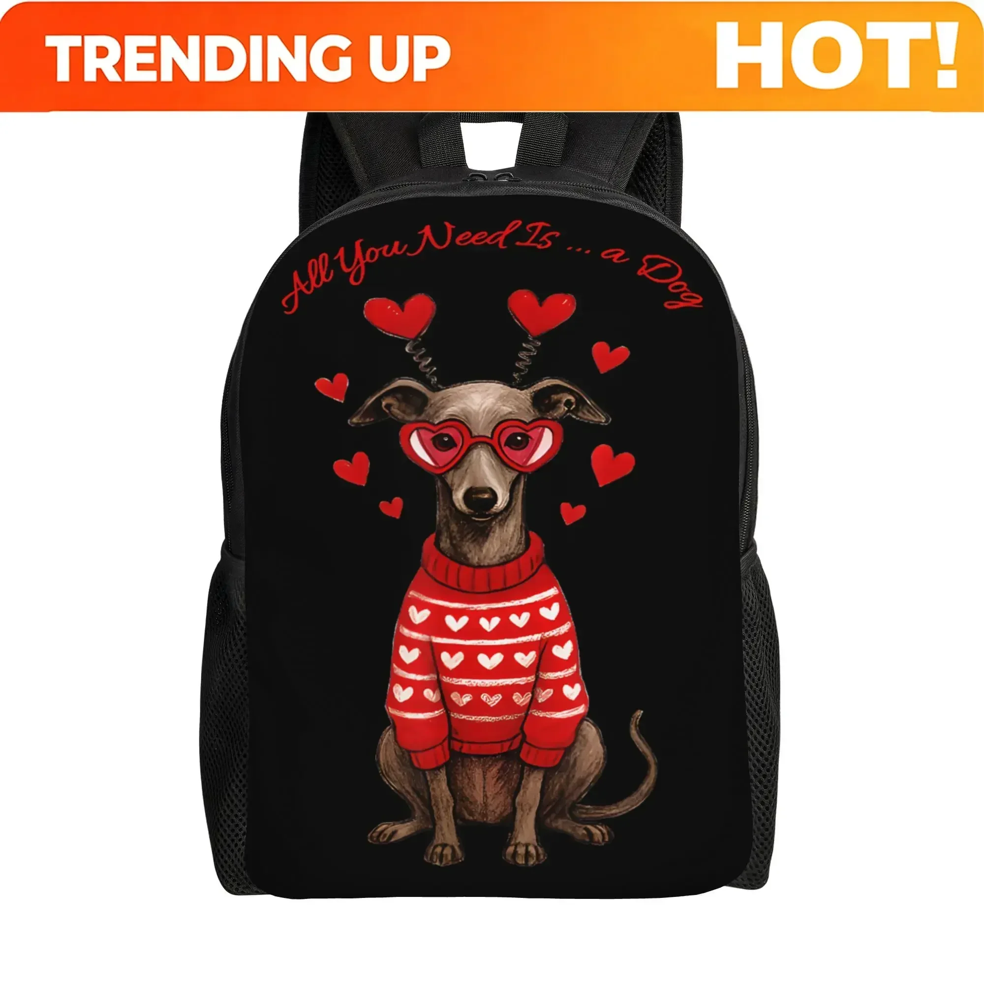 Custom Bag All You Need Is Dog Valentine's Day Greyhound Heart Glasses Backpack University Backpacks High School Bags Streetwea