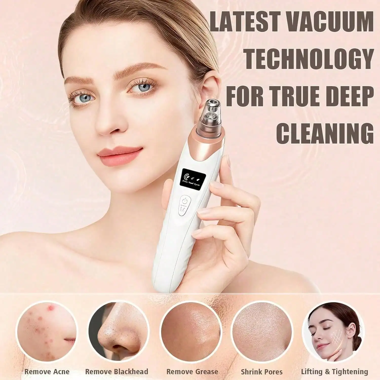 Adjustable Suction Blackhead Remover Vacuum, Customizable Facial Pore Cleaner for Sensitive Dry Oily Combination Skin, Professional Home Facial Skin Care Tool
