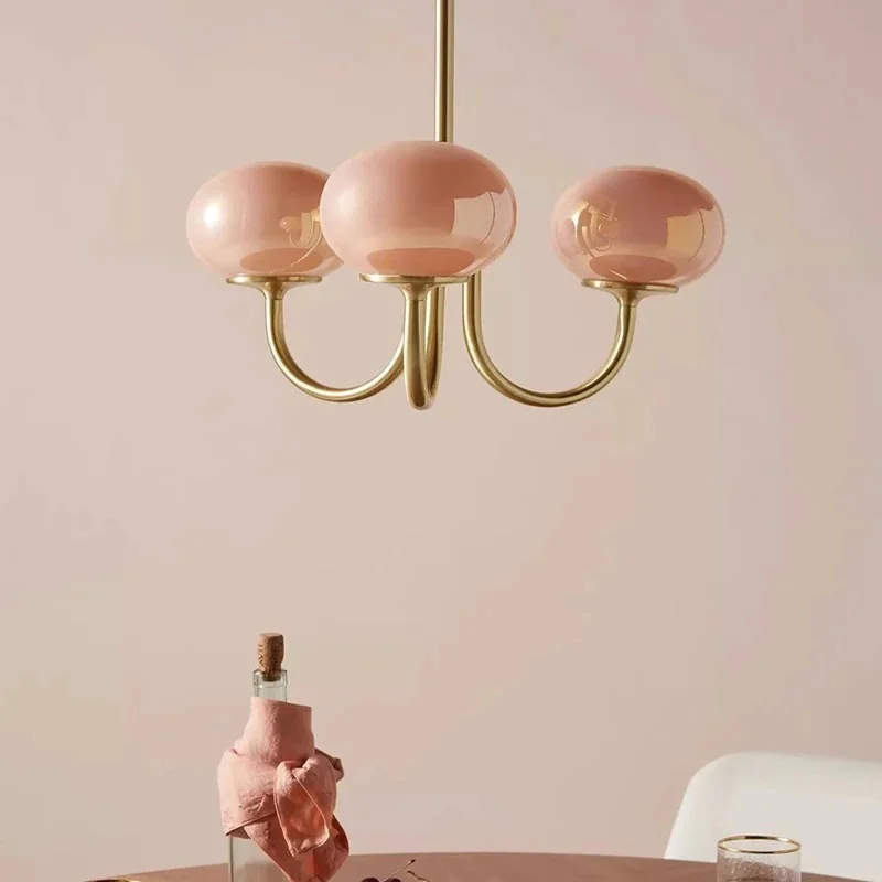

Mid Century Pink Glass Chandelier Bauhaus Style Light for Living Room Bedroom Hotel Vintage Decor