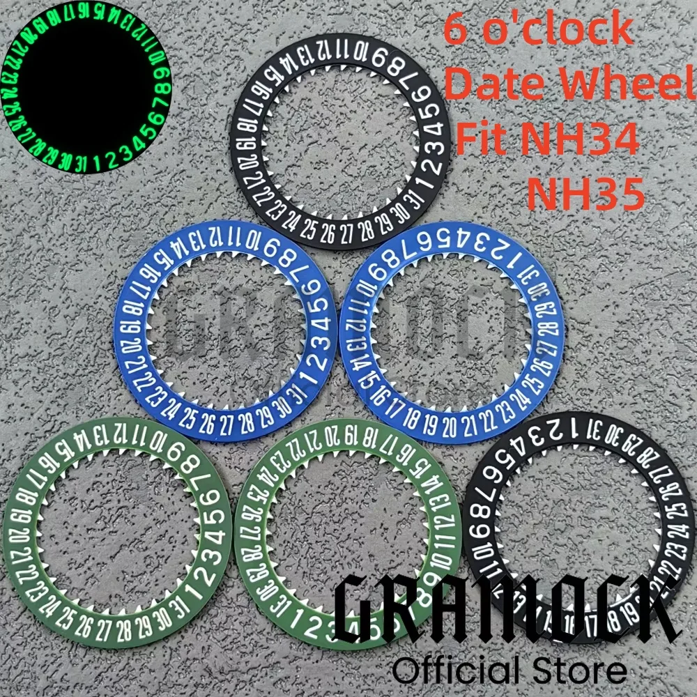 GRAMOCK Luminous Watch Calendar Disc NH34 NH35 6 O'clock Black Green Blue Date Wheel Fit 4R34 NH35 Movement Modified Repair Tool