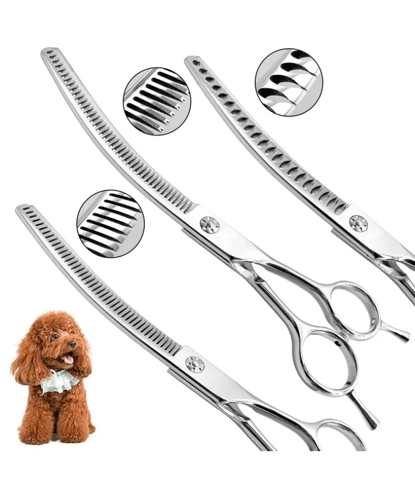 Professional Pet Grooming Scissors  7 inch Curved chunking Scissors For Dogs & Cats  Ideal For Diy Home Use