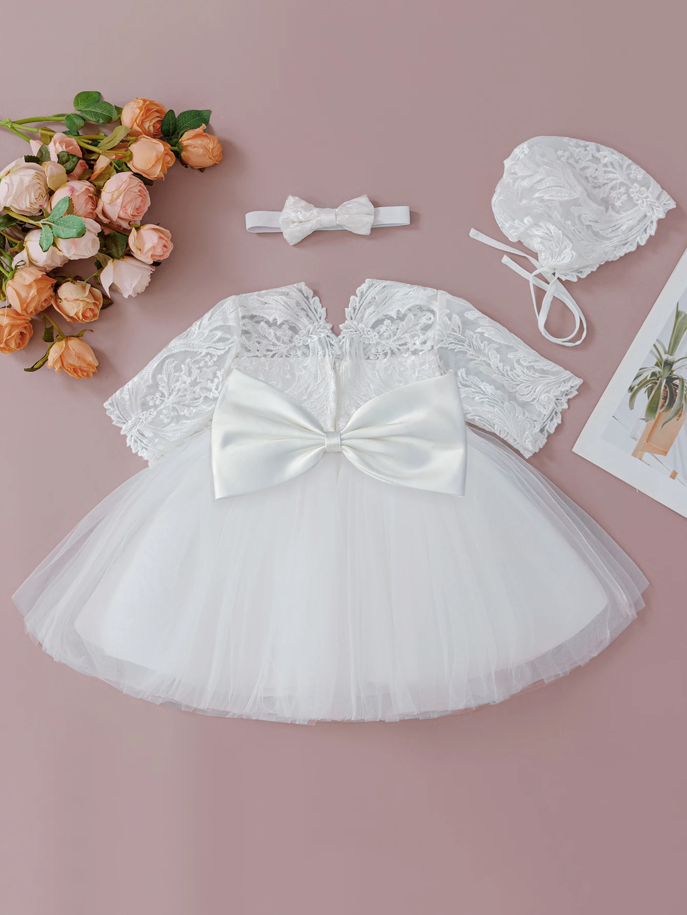 

Baby White Dress For 0-2 Year Olds Wedding Flower Girl Chiffon Dress First Birthday Party Dress