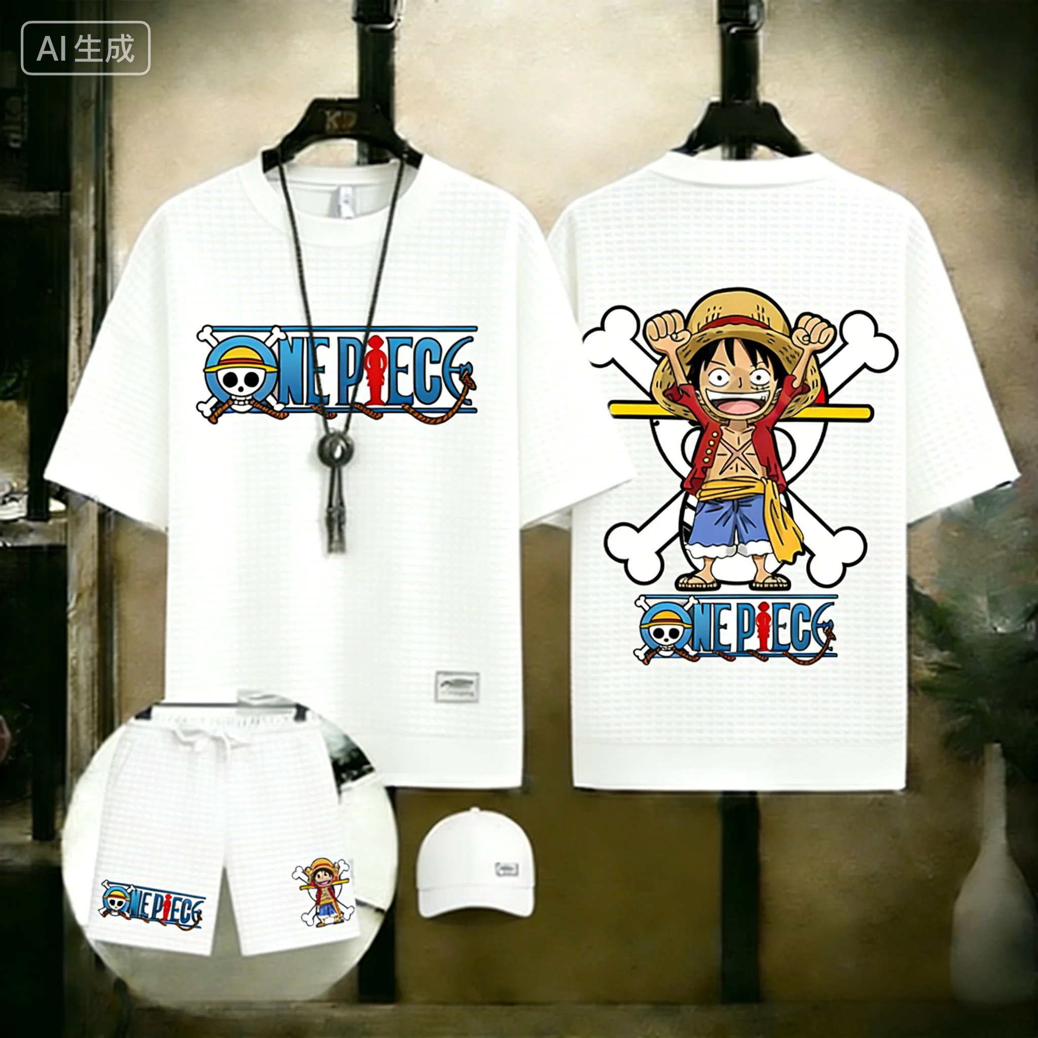 

Новинка 2026: Мужской летний повседневный комплект из двух предметов — футболка и шорты с принтом One Piece Straw Hat Luffy Jolly Roger, уличная одежда