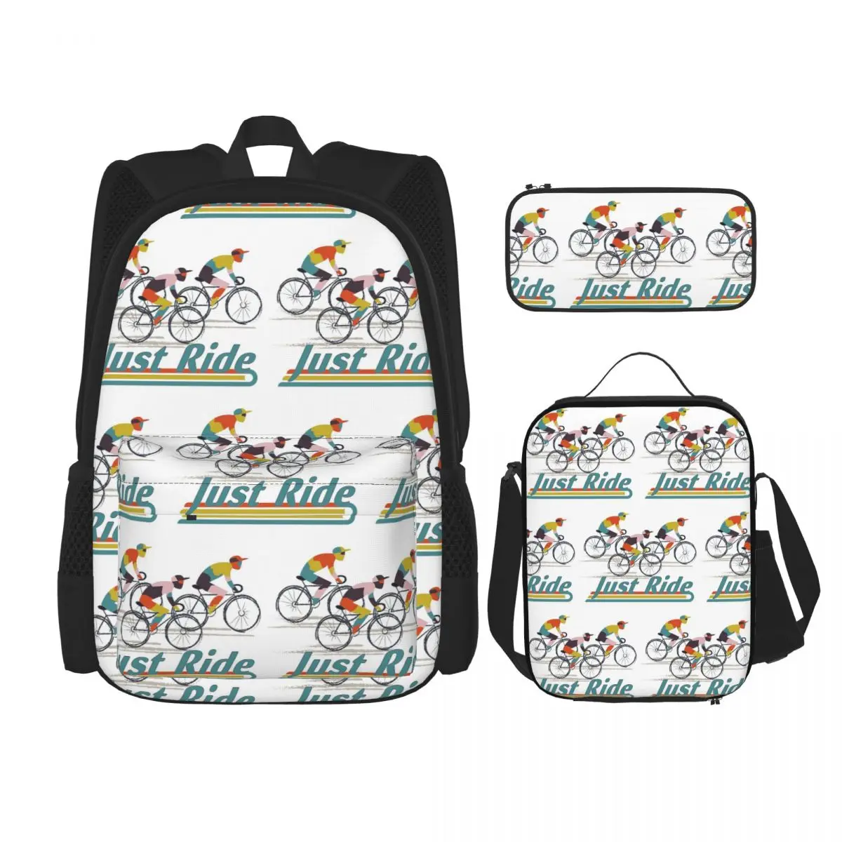 

Ride To Win Backpacks Children Bookbag School Bags Rucksack Lunch Bag Pen Bag Three-Piece Set