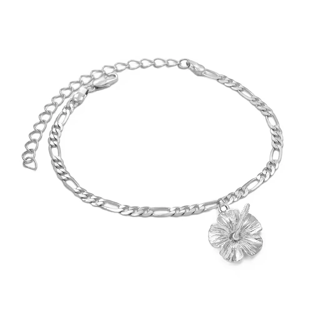 Anniyo 21CM Hawaiian Hibiscus Anklets for Women Silver/Gold Plated Jewelry Fashion Africa Foot Chain Accessories #343006