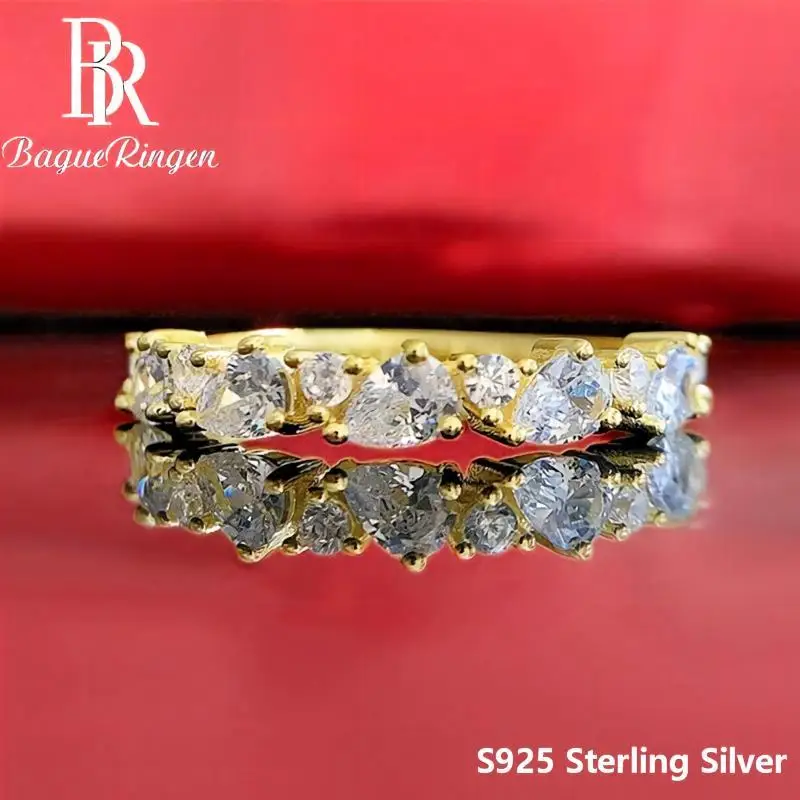 BR 3x4mm Water Drop Pear Zircon Ring Elegant Dainty Women Wedding Engagement Jewelry Gift For Her Birthday Party Fashion