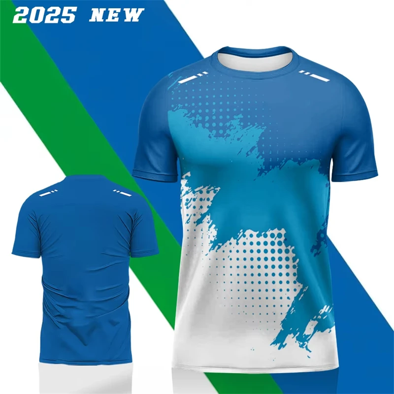 Men Sports Short Sleeve T-Shirt Quick Dry High Elastic Black Blue Gradient Dot Print Breathable Slim Training Top