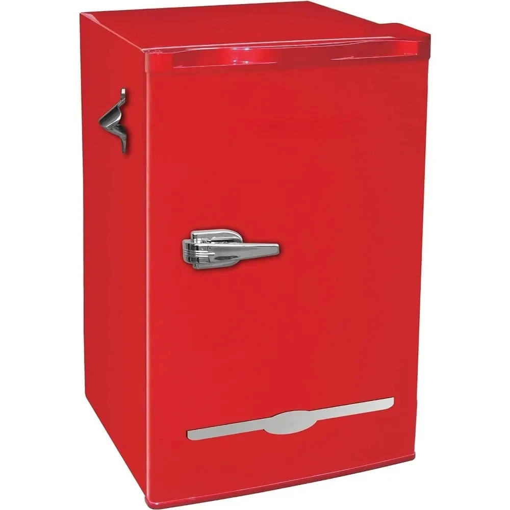 

L # Retro Bar Fridge Refrigerator With Side Bottle Opener, 3.2 Cu. Ft, Red
