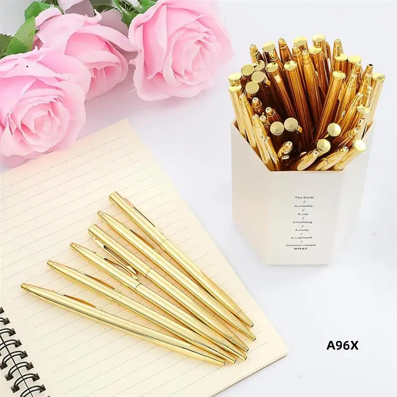 

50Pcs Gold Metallic Slim Ballpoint Pens Retractable Black Ink Mini Conical Pens 1.0Mm Penpoint Supplies For Wedding Home