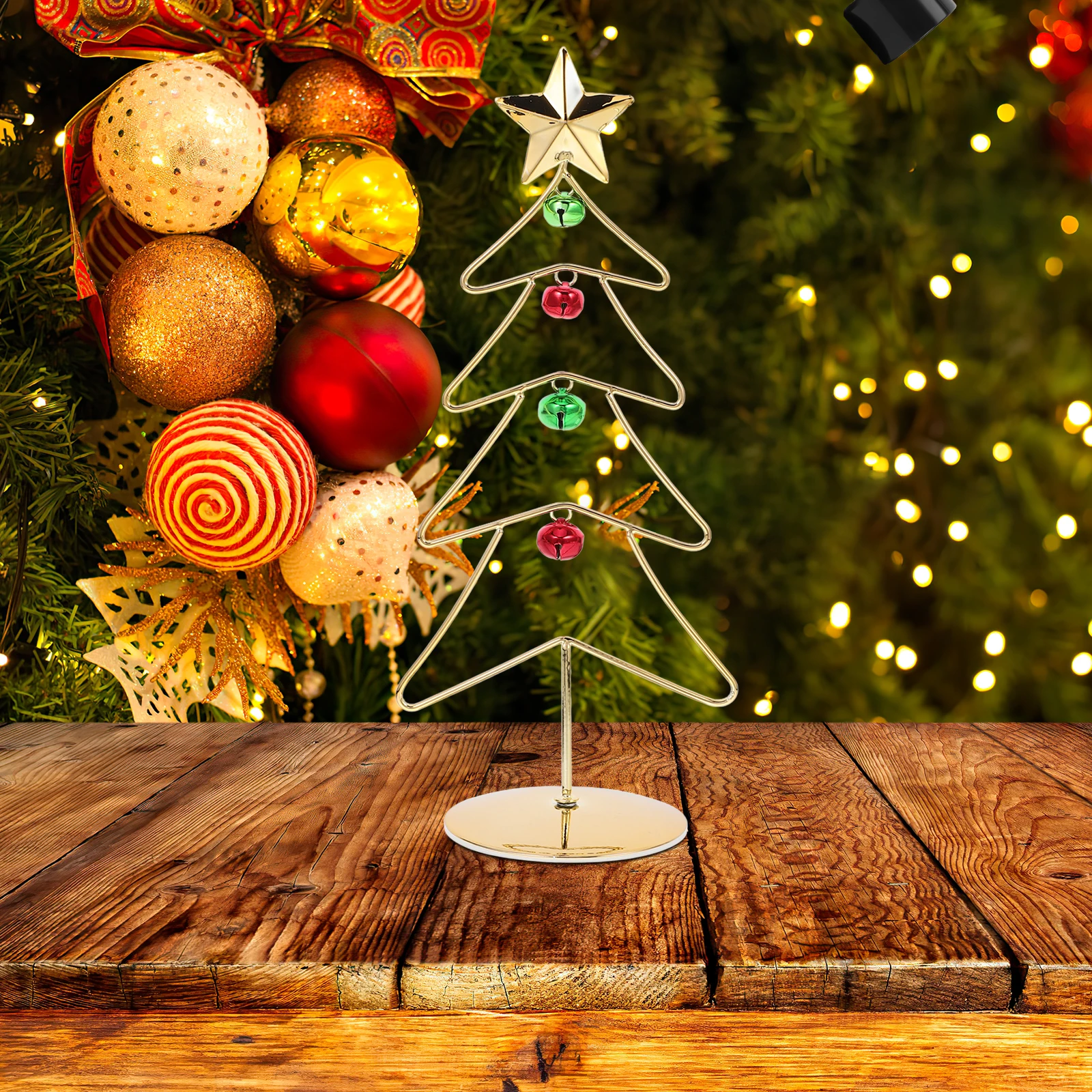 

33Cm Metal Desktop Christmas Tree Miniature Ornament Display Stable Holiday Decor Wrought Iron Xmas Stand Mini Artificial Tree