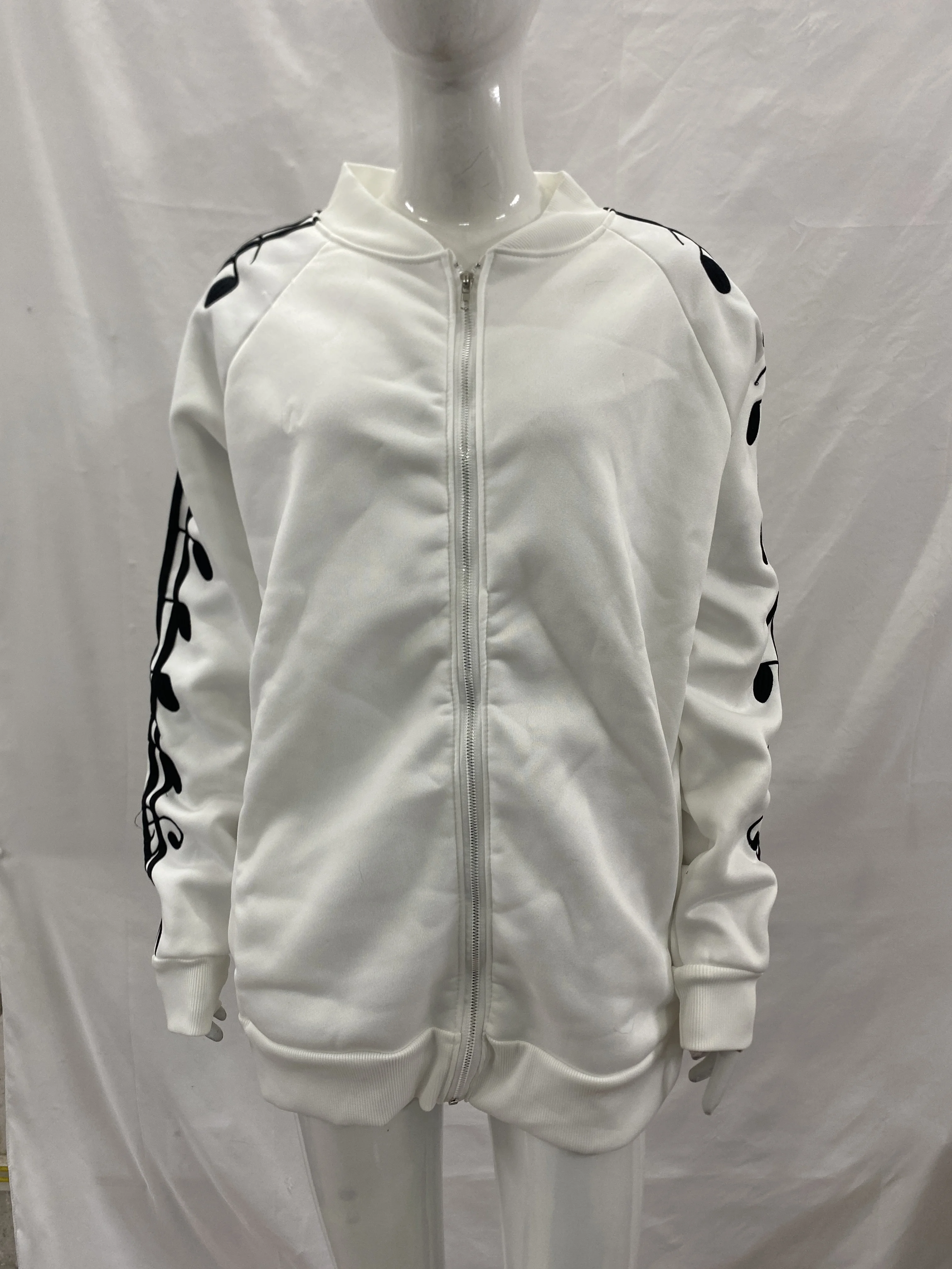 Herren Trainingsjacke mit Musiknoten-Print, Raglanärmeln, Reißverschluss, Stehkragen, Y2K Streetwear, locker geschnitten, lässiger Sport-Baseballmantel – Detail 4