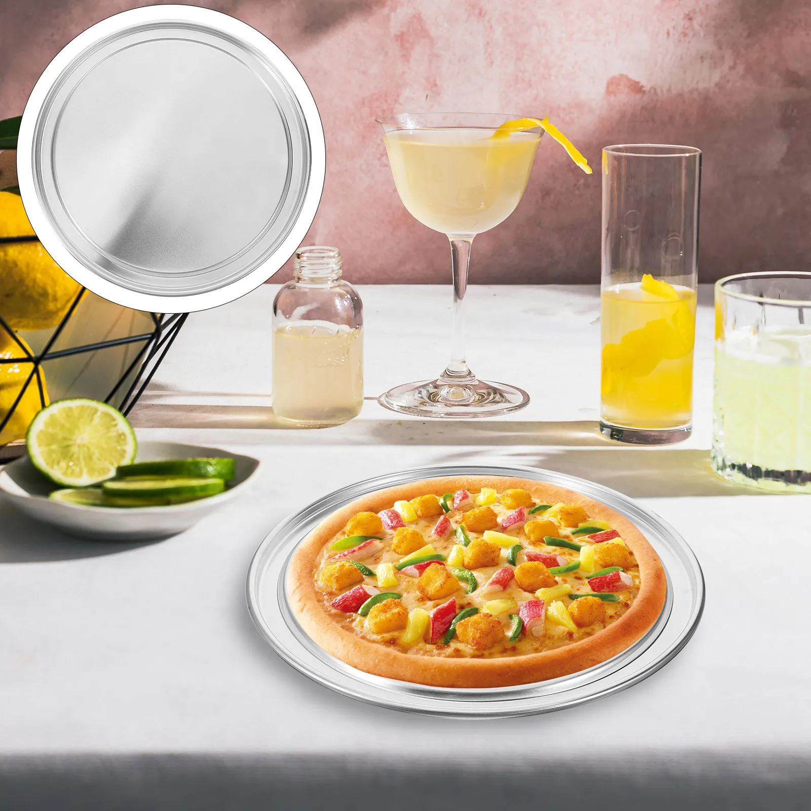 

Aluminum Alloy Pizza Pan Lid Round Non-Stick Baking Tray Cover For Oven Microwave Metal Plate Lid S Restaurant Use