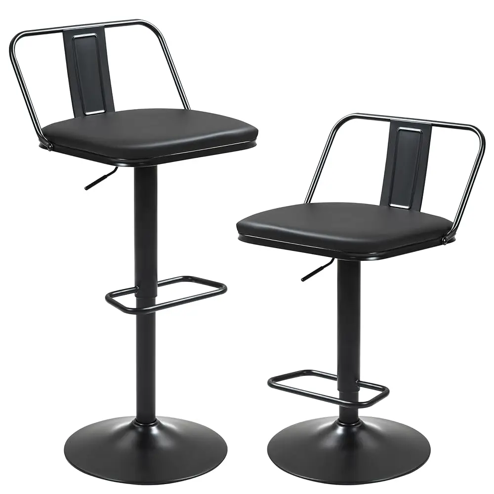 

Metal Bar Stools Set Of 2 Counter Height, Swivel Barstools With Footrest And L Shape Metal Back, Adjustable Modern Bar Chairs,