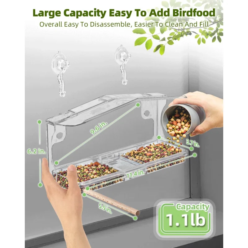 Window Bird Feeders with Strong Suction Cups - Clear Window Bird Feeders Outside, Large Transparent Bird House Window Vi