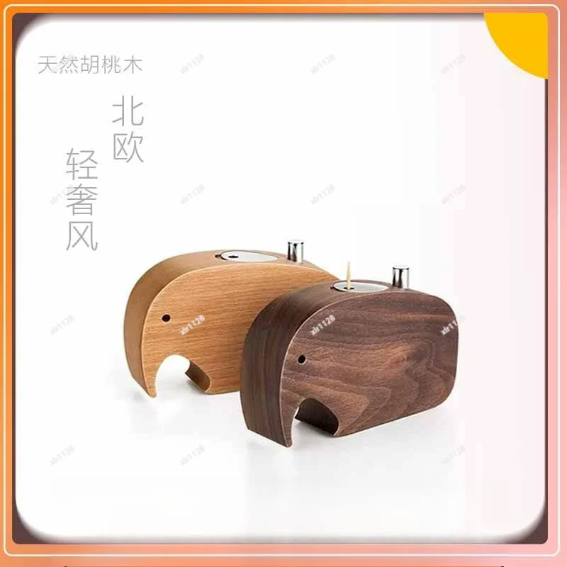 Walnut Wood Elephant Shaped Toothpick Dispenser Press Type Home Table Decor Ornament