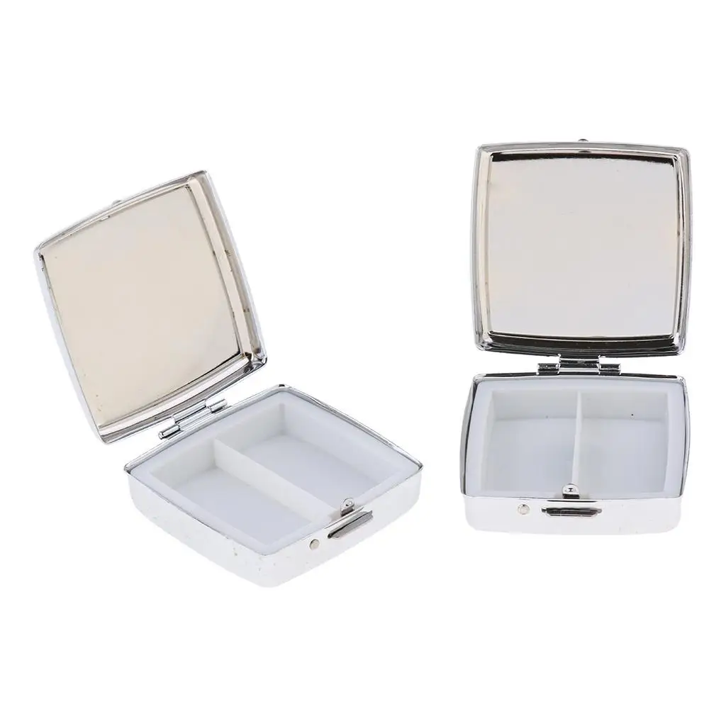 Small Metal Pill Box Cute Pocket Pill Holder Two Slots Daily Medicine Container for Travel Bag