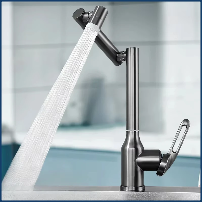 2 Function Stream Spraying Brass Sink Faucet Single Handle Single Hole Vertical 360° Rotation Doldable Lift Kitchen Gourmet Tap