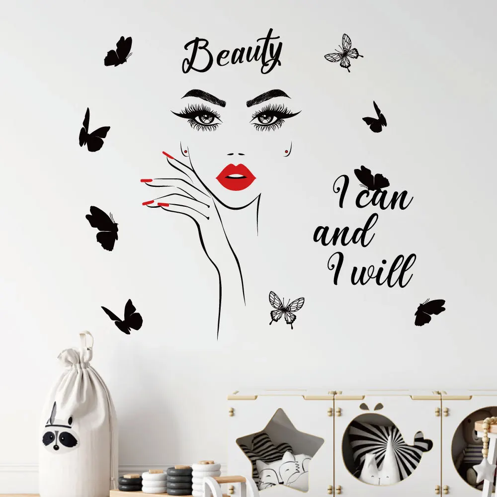 Beautiful Lash For Salon With Butterfly Wall Sticker Pvc Wall Art Stickers Modern Fashion Wallsticker For Hairdress Shop