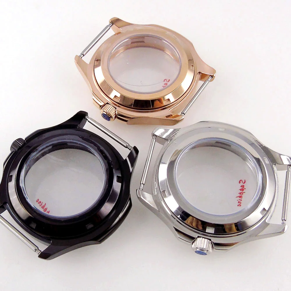 Caja de reloj cuadrada de cristal de zafiro de 39,6mm para NH34 NH35A NH36 NH37 NH38 NH39 movimiento que ve el cristal trasero para reloj Mod oro rosa