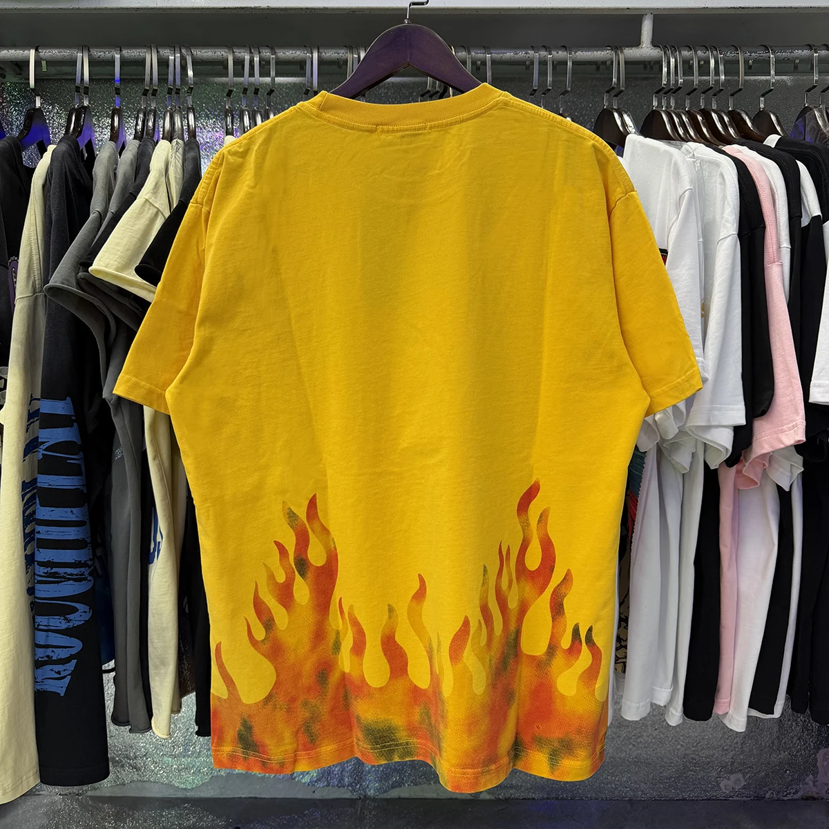 Fading Classic Letter Logo Flame Print Yellow Round Neck Short Sleeve Summer Satoshi Nakamoto Tshirts Men Women Casual Loose Tee