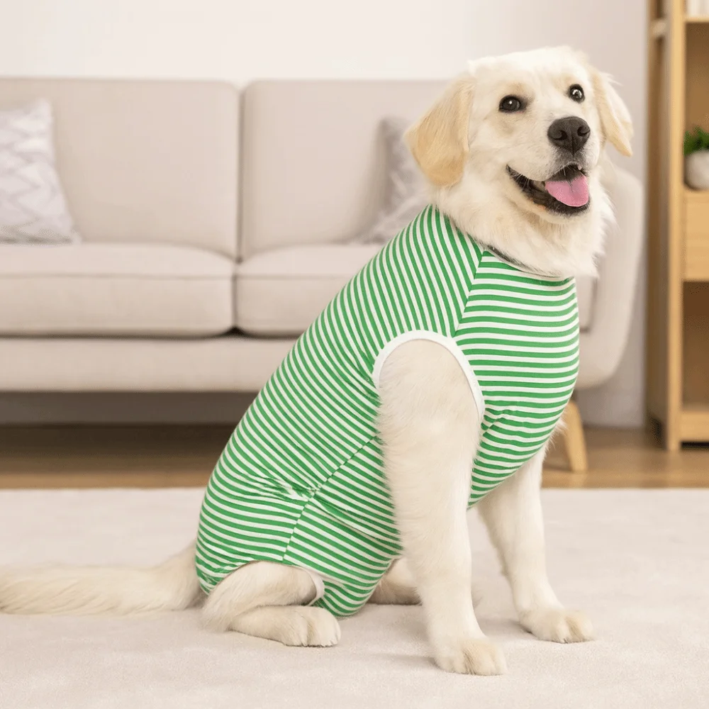 

Elastic Dog Recovery Suit Washable Four-legged Anti-Licking Bodysuit Striped Design Dog Recovery Clothing Weaning Period