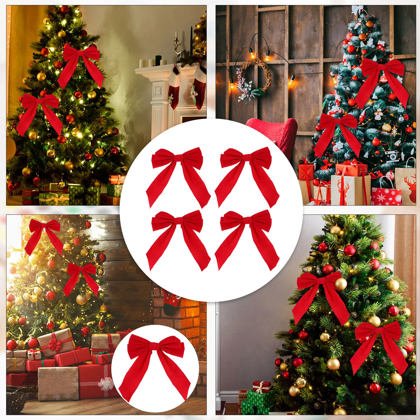 

Red Fabric Christmas Bows for Tree Decor Ribbon Xmas Bow Holiday Gifts Festival DIY Decoration
